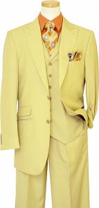 Bertolini Honey Mustard / White Striped Wool & Silk Blend Vested Suit 78002