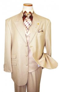 Stacy Adams Taupe/Cream Houndstooth Super 150's Vested Suit
