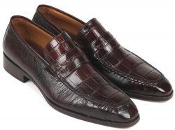 Paul Parkman "19CR11-BRW" Brown Genuine Crocodile / Ostrich Penny Loafer Shoes .