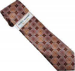 Stacy Adams Collection SA024 Copper / Beige Geometric Design 100% Woven Silk Necktie/Hanky Set