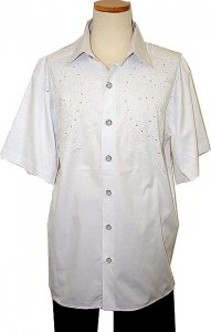 Prestige White / Silver Lurex Embroidery Design With Silver Rhine Stones 100% Cotton Shirt COT 915