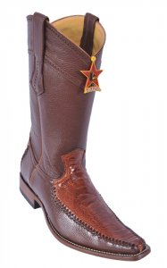 Los Altos Cognac Genuine Ostrich Leg With Deer Square Toe Cowboy Boots 770503