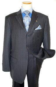 Giorgio Cosani Navy Blue/Royal Blue Pinstripes Super 140'S Wool Suit 893