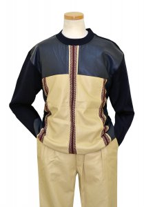 Bagazio Navy / Ivory / Burgundy PU Leather / Knitted Pull-Over Sweater 2 PC Outfit BM1552