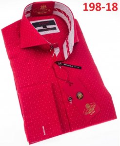 Axxess Red / White Polka Dot Design Modern Fit Dress Shirt With French Cuff 198-18.