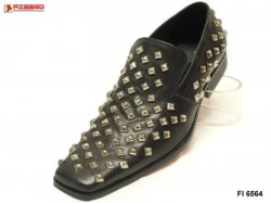 Fiesso Black Genuine Leather Loafer Shoes With Metal Studs FI6564
