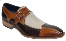 Duca Di Matiste "Lucca" Chocolate combination Genuine Calfskin Monk Strap Loafer Shoes.
