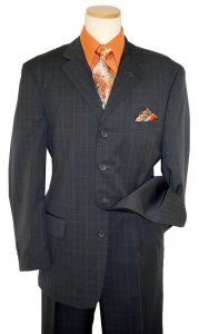 Braccilini Navy Blue with Rust Windowpanes Super 120'S Wool Suit