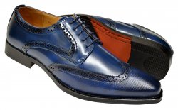 Antonio Cerrelli Navy Blue Lizard Print Vegan Leather Wingtip Oxford Shoes 6871