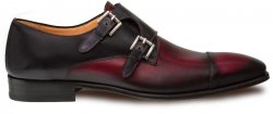 Mezlan "Bardem" Burgundy / Black Genuine Calfskin Cap Toe Double Monk Strap Shoes 8979.