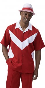 Montique Red / White Sectional Design Short Sleeve Outfit 2073.