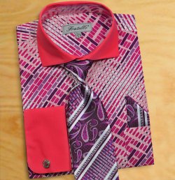 Fratello Fuschia / Purple / White Shirt / Tie / Hanky Set With Free Cufflinks FRV4134P2
