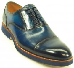 Carrucci Navy Genuine Leather Oxford Shoes With Matching Sole KS511-11M.