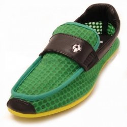 Fiesso Green / Black / Yellow Loafer Shoes With Fabric Honeycomb Design FI2132