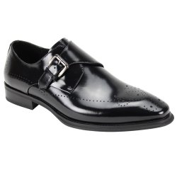 Giovanni "Jeffery" Black Genuine Calfskin Monk Strap Slip-On Shoes.