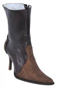 Los Altos Ladies Brown Fashion Short Top Boots With Zipper / Design On The Vamp 365307