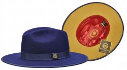 Bruno Capelo Navy Blue / Gold Bottom Australian Wool Fedora Dress Hat MO-208.
