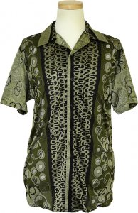 Pronti Olive Green / Black Geometric Design With Silver Lurex 100% Microfiber Shirt S5962