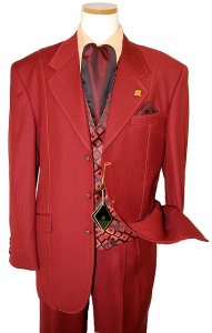 Stacy Adams Burgandy With Peach Stitching Super 150's Vested Poly Suit