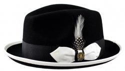 Bruno Capelo Black / White Trimmed Australian Wool Fedora Hat GT-970