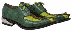 Mauri "Double Dragon" 44203 Mustard / Lemon Green / Leaf Genuine Hornback Hand Painted / Baby Crocodile Hand Painted / Baby Crocodile Lace-up Shoes.