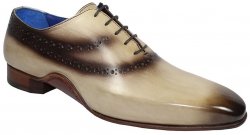 Emilio Franco "Livio" Beige / Dark Brown Burnished Calfskin Wholecut Oxford Shoes.
