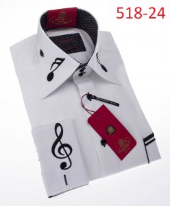 Axxess White / Black Music Embroidery 100% Cotton Modern Fit Dress Shirt 518-24.