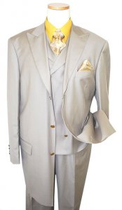 Mantoni Solid Tan Super 140's 100% Virgin Wool Vested Suit With "Mantoni Logo" Metal Buttons 40901