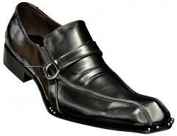 Zota Black Metal Studed Hand Burnished And Buckle Straps Diamond Toe Leather Shoes G937-6