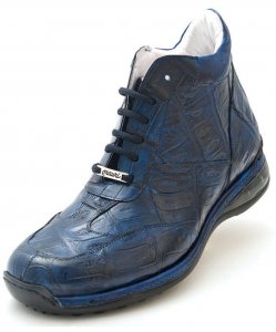 Mauri "Mito" 8510 Navy Blue Hand-Burnished Genuine Baby Crocodile / Calfskin Casual Sneakers.