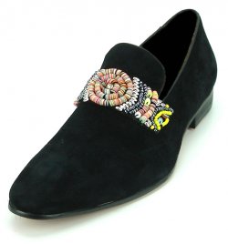 Fiesso Black Suede Slip-on Shoes With Decorated Band FI7193.