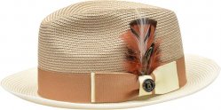 Bruno Capelo Cognac / Ivory Braided Straw Fedora Hat BA-572
