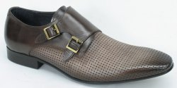 Carrucci Brown Genuine Calf Skin Leather Perforation Monkstrap Shoes KS308-06.