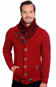 LCR Red / Black Classic Fit Wool Blend Shawl Collar Cardigan Sweater 6320C