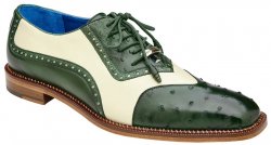 Belvedere "Sesto" Forest Green / Cream Genuine Ostrich Quill / Italian Calf Wingtip Shoes R54.