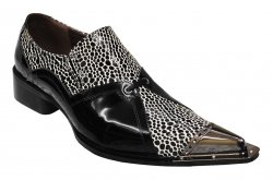 Zota Black / White Alligator Print Genuine Leather Shoes With Metal Tip G908-2
