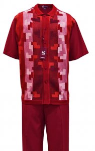 Silversilk Red Combo / Pink Button Up Short Sleeve Knitted Outfit 2384