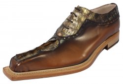 Fennix Italy 4077 Bronze Genuine Hornback Crocodile Tail Vintage / Calf Oxford Shoes