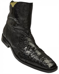 David X "Boca" Black Genuine Crocodile / Lizard Dress Boots With Zipper