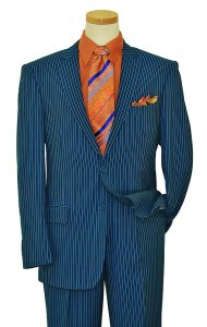 Bertolini "Z23" Slate Blue / Chalk Pinstripes Wool & Silk Blend Suit B79405