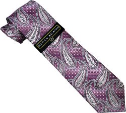 Stacy Adams Collection SA026 Fuschia / Pink / Grey Paisley Design 100% Woven Silk Necktie/Hanky Set