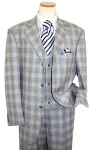 Extrema by Zanetti Black/White Houndstooth Sky Blue Windowpanes Super 140's Wool Suit