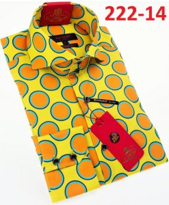 Axxess Yellow / Orange / Aqua Polka Dots Design Cotton Modern Fit Dress Shirt With Button Cuff 222-14.