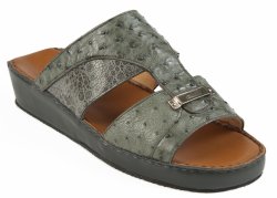 Mauri "5044" Serpentine / Grey Genuine Ostrich / Frog Slide-In open Toe Sandals.