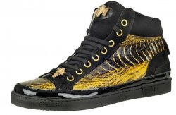 Mauri Gold / Black Ostrich Leg Bi-Color Sneakers.