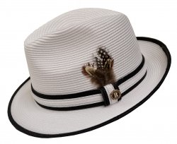 Bruno Capelo White / Black Fedora Braided Straw Hat BC-700