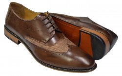 Liberty Brown / Tan Leather / Woven Fabric Wingtip Derby Dress Shoes 1004