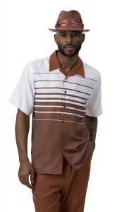 Montique Cognac / White Horizontal Lined Short Sleeve Outfit 2003.