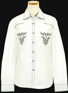 Saint Cado "Signature" White With Silver Grey Embroidery Long Sleeves 100% Cotton Shirt With Silver grey Hand-Pick Stitching ML-01245