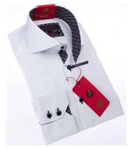 Axxess White Cotton Modern Fit Dress Shirt With Button Cuff 322-21.